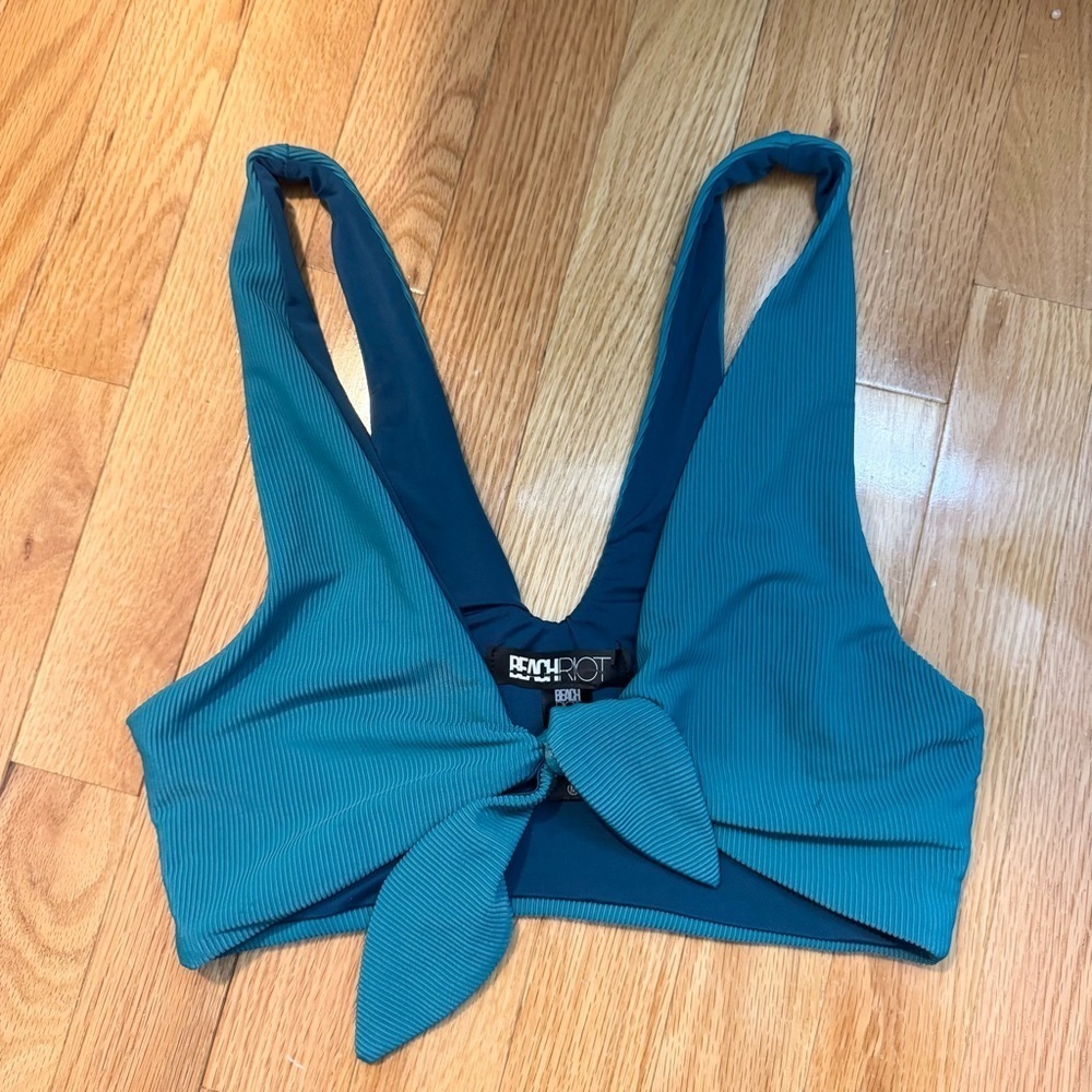 New Beach Riot Dallas Ribbed Bikini Swim Top Blue Teal Medium - Picture 2 of 4
